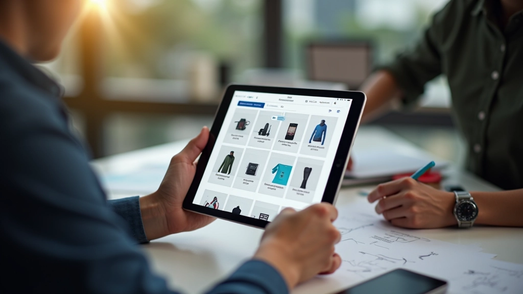 Designer working on e-commerce interface design on tablet