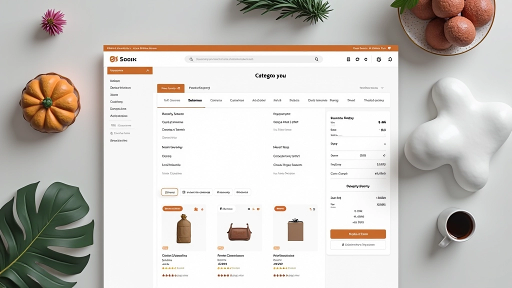 E-commerce website category page showing navigation menu, filter sidebar, and product grid