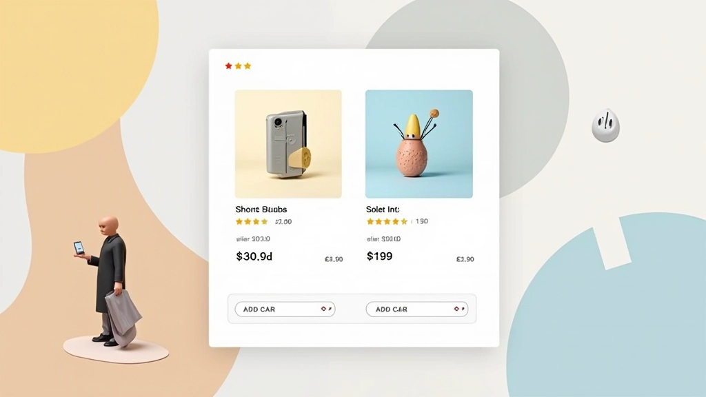 Close-up of product cards on a shopping website showing images, prices, and ratings
